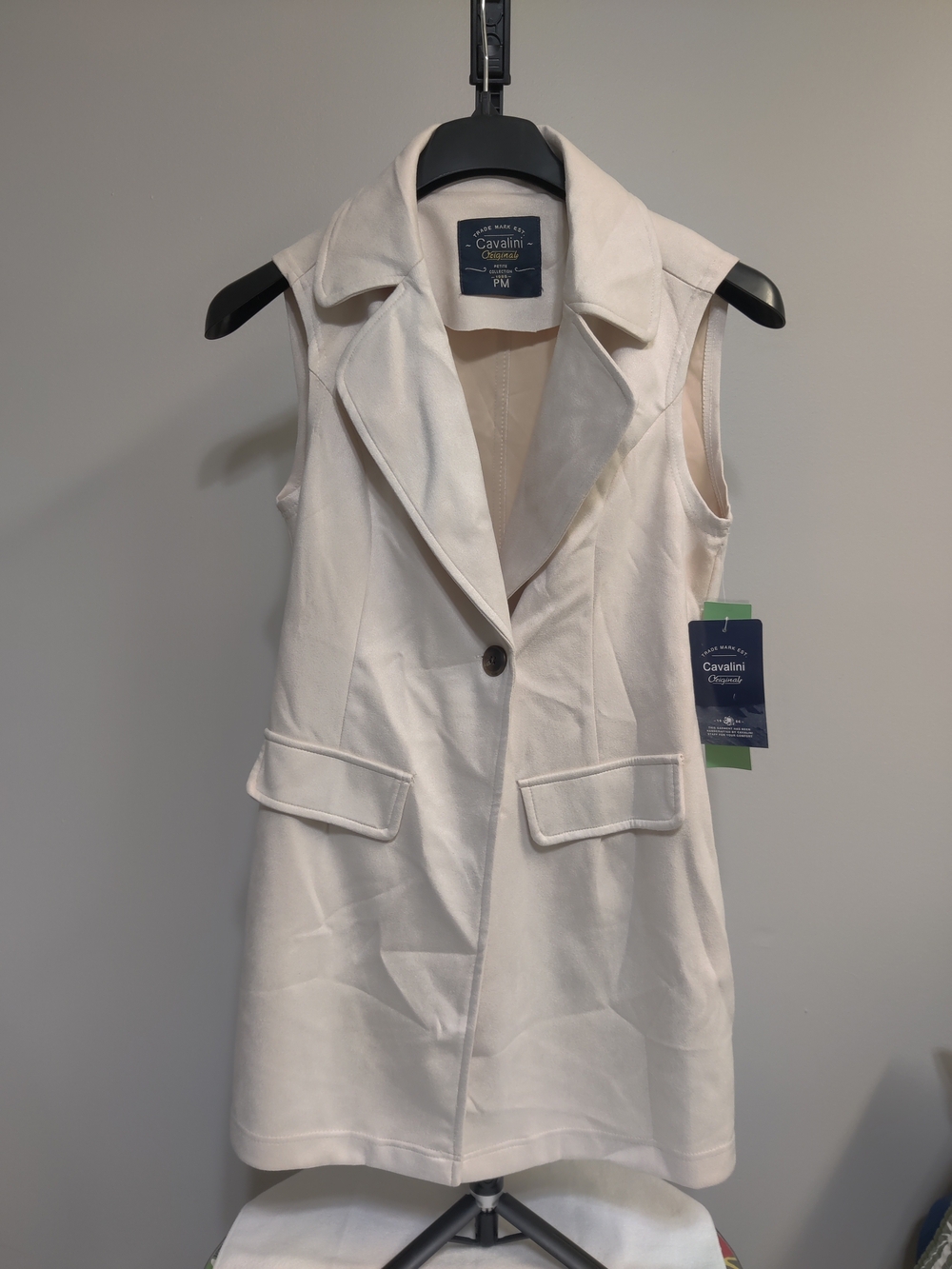 NWT Cavalini Originals Faux Suede Longline Vest Blazer in Cream-Size Petite M